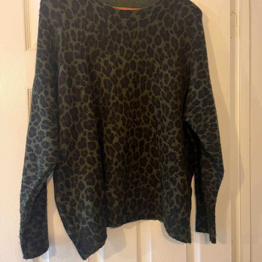 Vince Camuto Olive Leopard Print Sweater